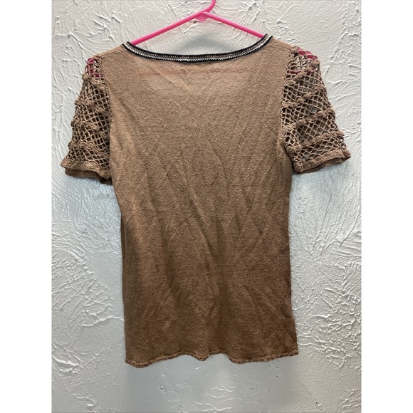 Sydney Easton Knit Top Womens Brown Short Sleeve Stretch Vintage Size Small? - Picture 5 of 7